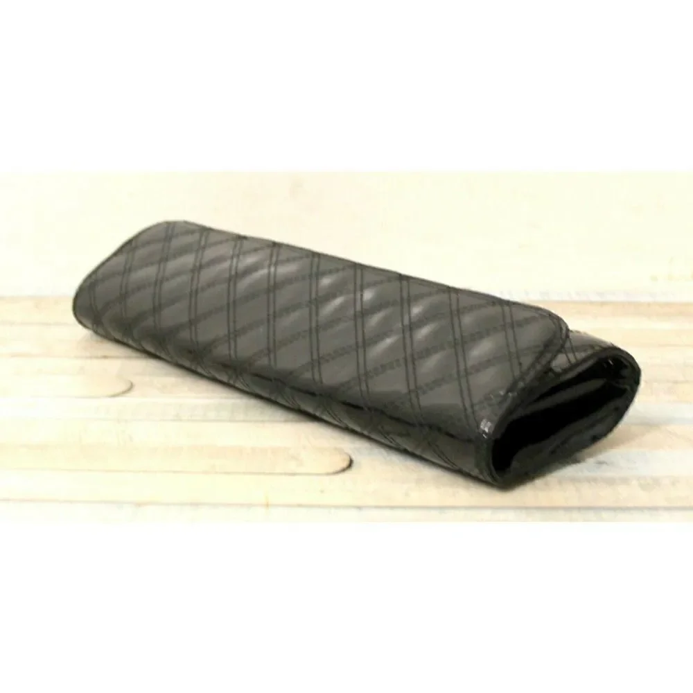 GAP QUILTED GLOSSY BLACK PATENT VEGAN LEATHER PVC FLAP CLUTCH PURSE HANDBAG